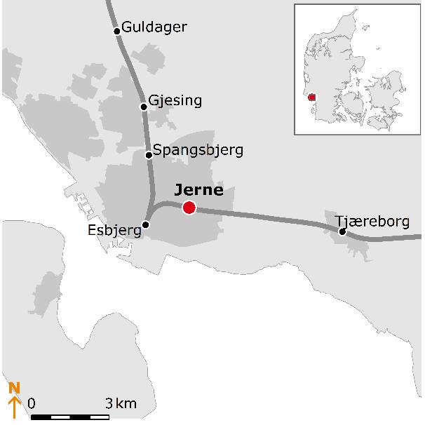 40 Trafikplan for den statslige Baneprojekter Jerne station (2020) Der er i 2017 udarbejdet et beslutningsgrundlag for en station i Jerne i Esbjerg Øst.