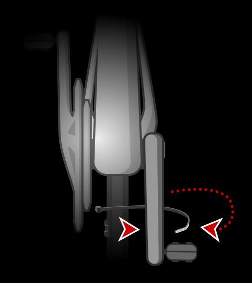 4. Fastgør pedalarmmagneten til en af cyklens pedalarme. Magneten skal vende hen imod baggaffelrøret, hvor du fastgjorde baggaffelrør-sensoren.