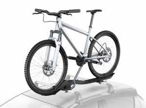 Cykelholder til montering på tag Aflåseligt letvægtsdesign til montering på Toyota-tagbøjler. Sikker fastgørelse af både cykelhjul og -stel. Fastgørelse af cykelstel kan justeres i højden.