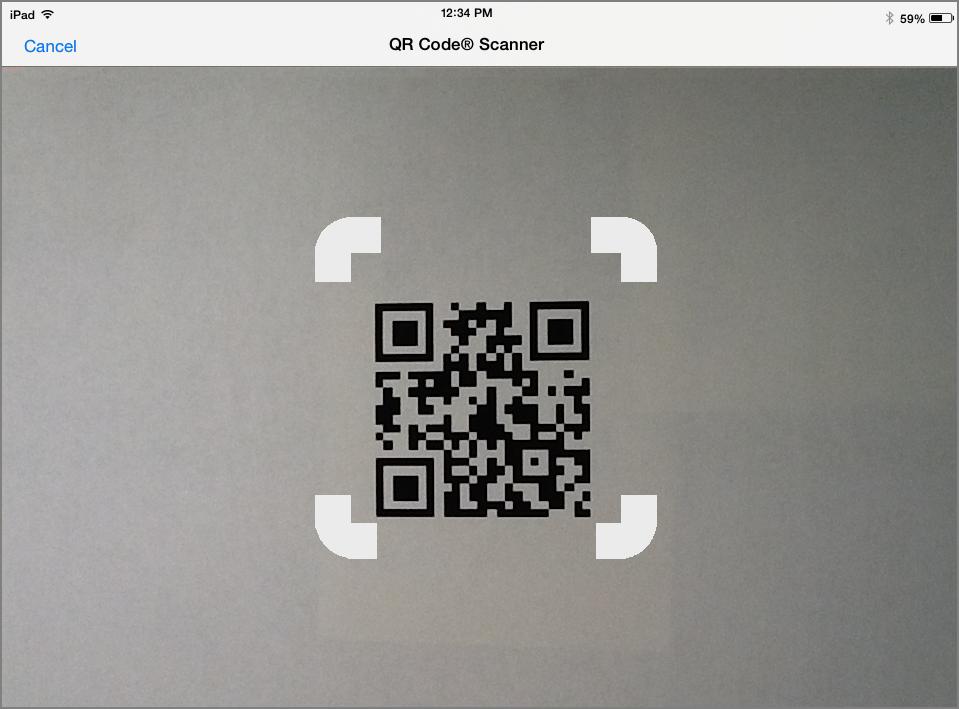 Scanning af en QR Code med kameraet En QR Code er et billede, som lagrer oplysninger, såsom en webadresse eller et TI-Nspire -dokument, i et mønster med små firkanter. Webadressen http://educatio
