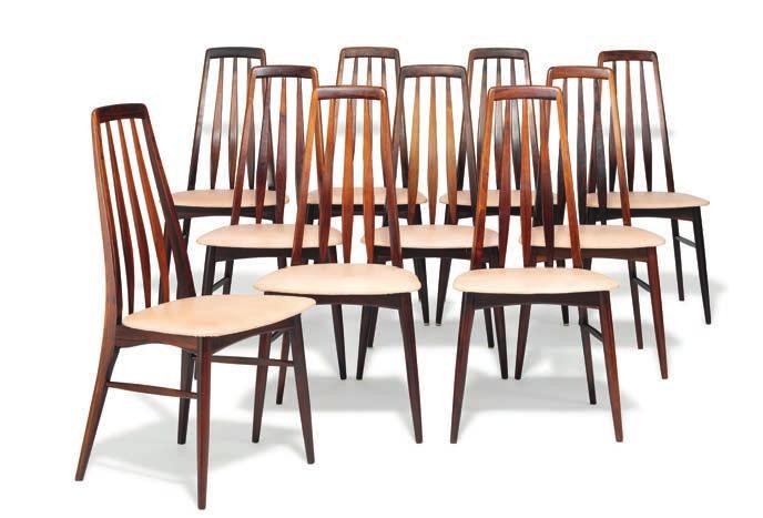 980 980 NIELS KOEFOED Denmark. 20th century. "Eva". A set of ten Brazilian rosewood chairs. Seat upholstered with natural leather. These examples manufactured 1970s by Koefoed's Furniture, Hornslet.