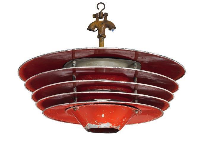 986 986 POUL HENNINGSEN b. Ordrup 1894, d. Hillerød 1967 "PH-Blackout Pendant". Very rare pendant with five patinated, red lacquered horizontal metal shades.