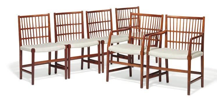 1019 1019 HANS J. WEGNER b. Tønder 1914, d. Gentofte 2007 A set of six mahogany chairs. Comprising a pair of armchairs and four side chairs.