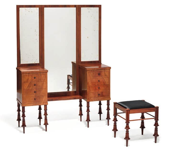 1028 1028 KAY FISKER b. Frederiksberg 1893, d. København 1965 A Cuban mahogany dressing set. Comprising a rectangular mirror with a pair of side tables and a matching stool.