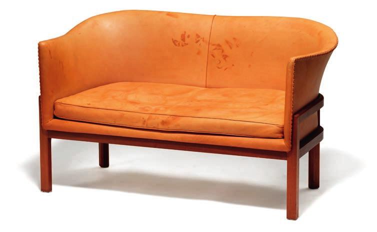 These examples made circa 1980 by upholsterer Ivan Schlechter. Sofa: L. 125 cm. (2) A copy of the original receipt from "Den Permanente" dated 1981 is included.