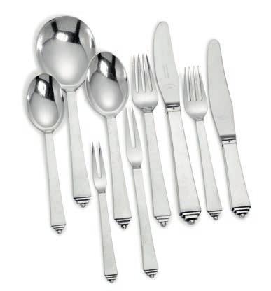 Sterling silver cutlery. Georg Jensen 1933-1944 and 1945-1951. Designed 1926. Weight excluding pieces with steel 2943 gr.