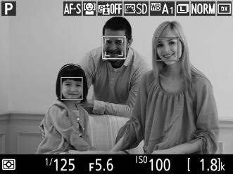 Følgende indstillinger af AF-metode kan vælges under Live View:! Ansigtsprioriteret AF: Anvendes til portrætter.