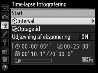 2 Justér indstillingerne for time-lapse fotografering.