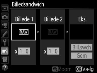 Markér Billedsandwich i retoucheringsmenuen, og tryk på 2. Dialogboksen til højre vises.