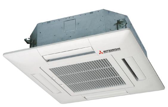 Mitsubishi luft/luft varmepumper - det driftsikre valg Loftkassetter 600 x 600 mm. Designet til indbygning midt på loftet med udblæsning til alle 4 sider.