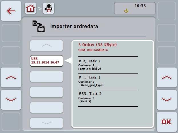 CCI.ControlCCI.Control Betjening 4.5 Importere ordredata Gør som følger for at importere ordredata: 1. Eksporter de ønskede ordredata i ISO-XML-format på FMIS til en USB-nøgle i mappen\opgavedata.