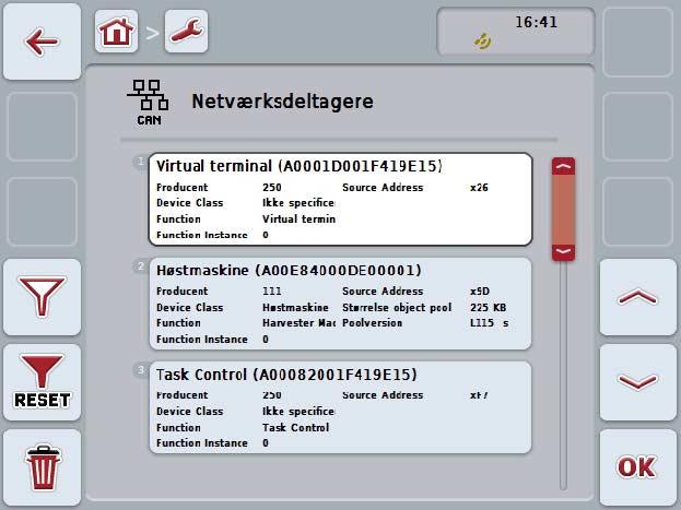 ISOBUS-terminal CCI 100/200 Betjening 5.3.6.3 Netværksdeltagere Gør som følger for at skifte til Netværksdeltager-informationerne: 1.