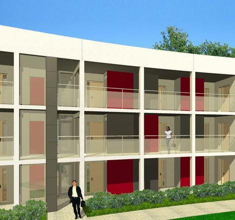 Forprojekt: Den første ide Arkitektens skitser for et nyt kollegium ved Kollegiebakken (byggedes