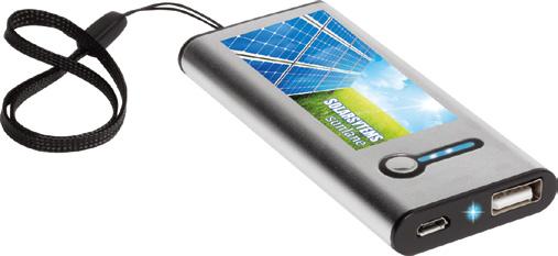 med strømindikator, solcellepanel og lithiumbatteri (3000 mah) til