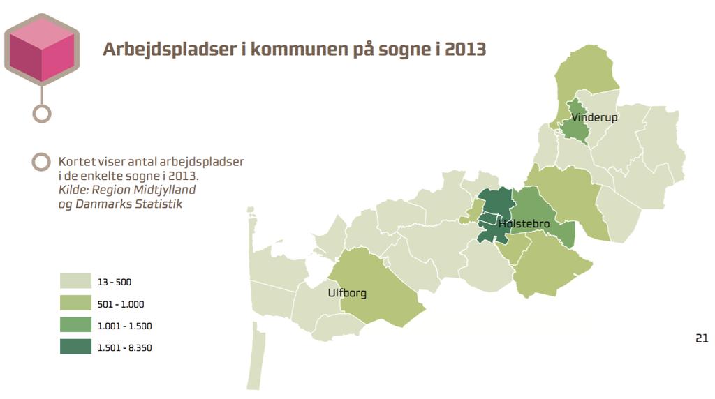 Placering af arbejdspladser i Holstebro Kommune Ca. 8% er placeret i Vinderup-området (2.