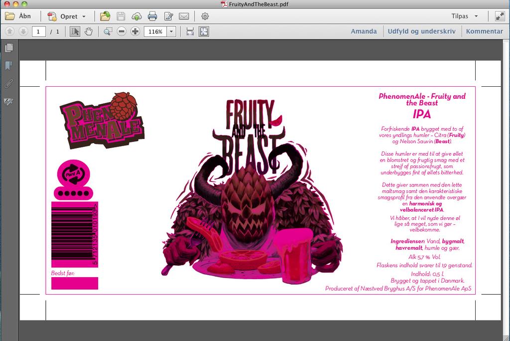 PDF TIL TRYK DEN ENDELIGE TRYKKLARE PDF Vi bruger Adobe Acrobat Pro s output visning, til at tjekke om alt overprint
