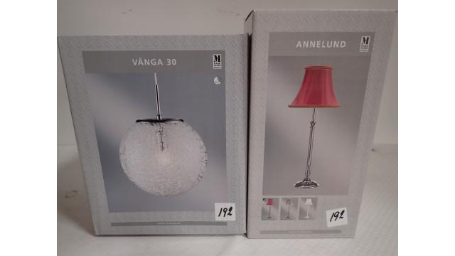 Auk: 2749 Kat: 192. Pendel, Marksløjd "Vänga" Ø: 30 cm. (frosted) + bordlampe, Marksløjd "Annalund" Ø: 22 cm. H: 55 cm.