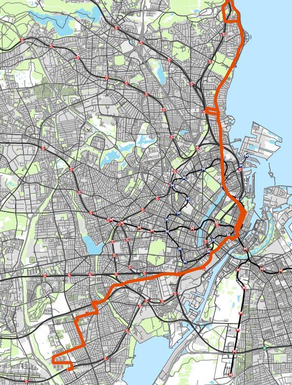 Linje 1A I dag: Sikrer betjening igennem Indre By 2019: Sikrer