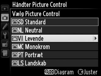 Markér Håndter Picture Control i optagemenuen, og tryk på 2. Knappen G 2 Vælg Gem/rediger. Markér Gem/rediger, og tryk på 2.