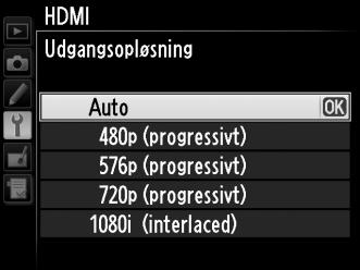 HDMI-indstillinger Indstillingen HDMI i opsætningsmenuen (0 344) styrer udgangsopløsning og andre avancerede HDMI-indstillinger.