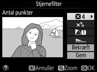 Filtereffekter Knappen G N retoucheringsmenu Vælg mellem følgende filtereffekter. Når du har justeret filtereffekterne som beskrevet nedenfor, skal du trykke på J for at kopiere billedet.