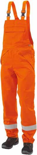 Farve: Orange med klap 2 baglommer med klap, forstærket bund 2 tommestoklommer Knælommer Messingknap med plastkappe Trenset alle udsatte steder 12102 Kvalitet: 65% Bomuld/34% Polyester/ 1% Negastat