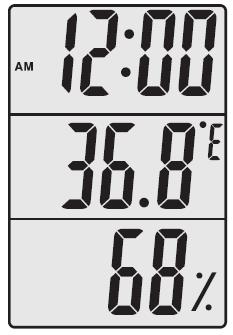 Tid/temperatur/fugtighedsvisning. C/F temperaturenheder. Højeste/laveste temperatur og fugtigheds hukommelsesfunktion. Kalender som viser punkt tidstagning, daglige alarmfunktioner og 12/24 timers ur.