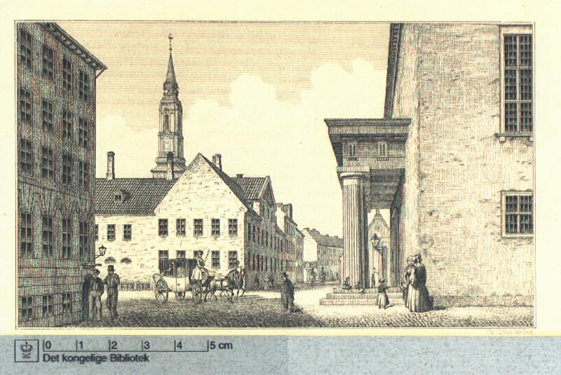 Fig. 2 Bispegården: bygningen efter genopførelsen i 1737. Litografi 1863.