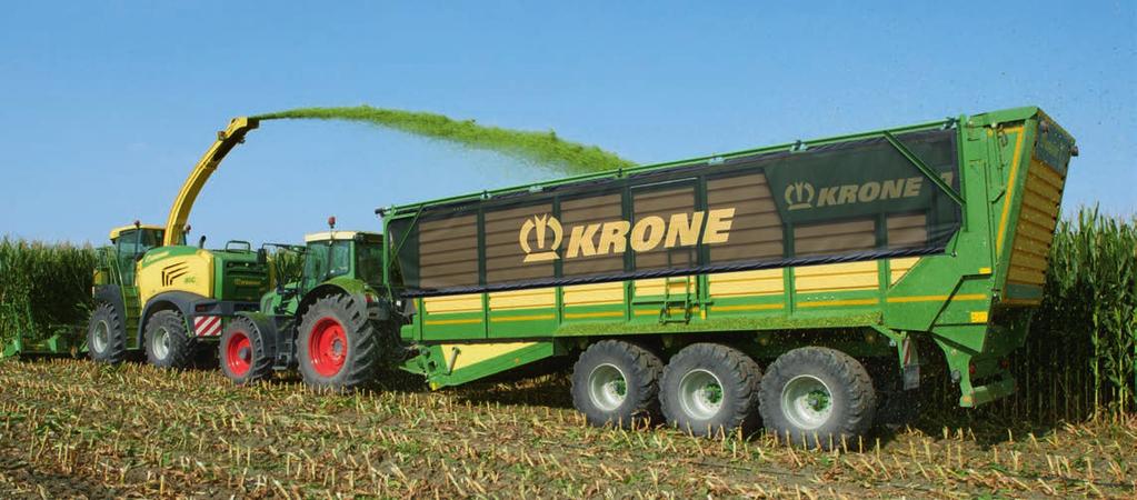 NYHED Større lastrum Med lanceringen af TX serien introducerer KRONE en nyskabelse på en transportvogn, som ikke er set før: En vognbund og bundkæde der er sænket foran.