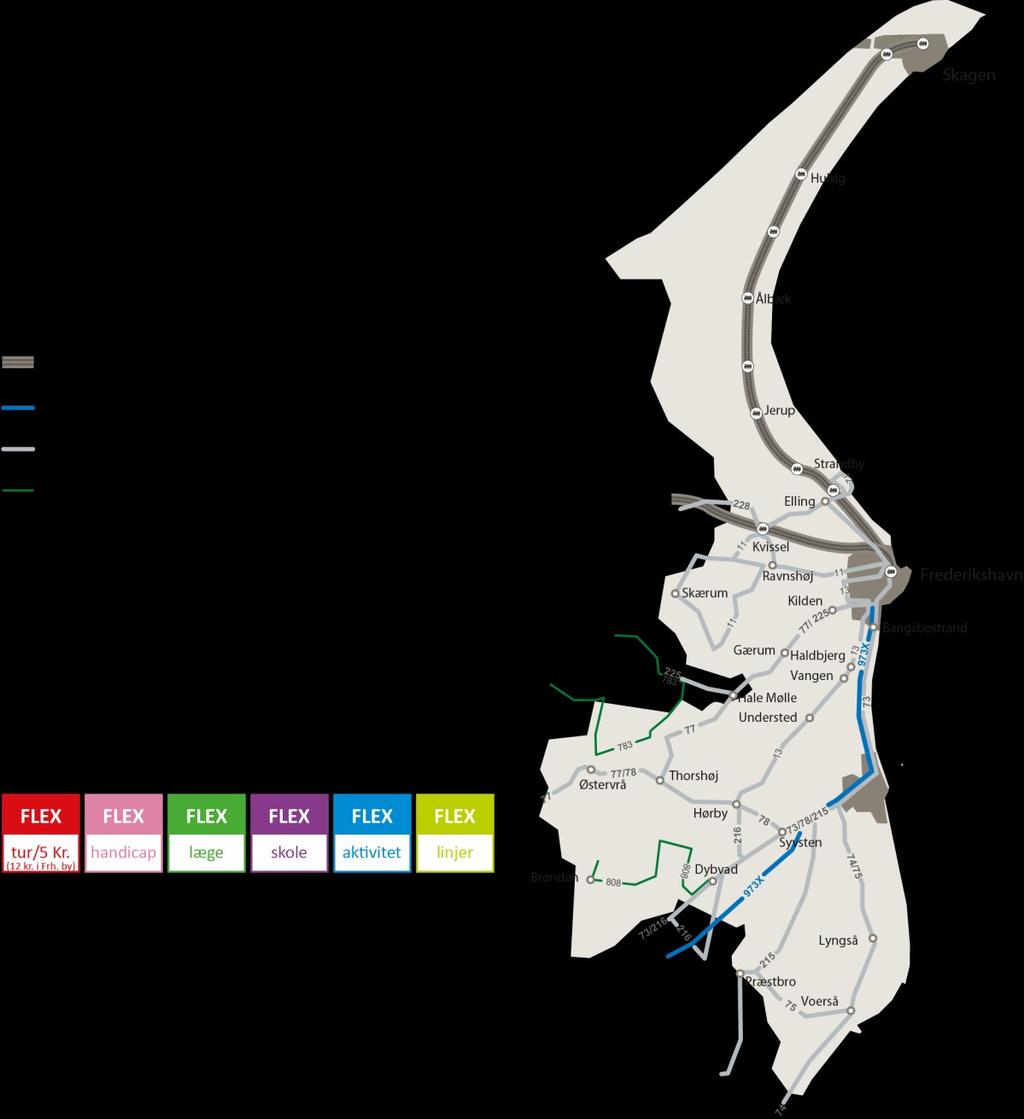 Illu. 2: Kortet viser det åbne kollektive trafiknet i Frederikshavn Kommune