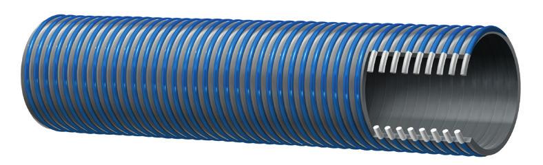 PVC-slanger 267BE Spiralsugeslange S&D - PVC Super elastisk Indvendigt: Grå PVC Armering: Hvid, fuldintegreret, hærdet PVC-spiral Udvendigt: Grå, svagt korrugeret PVC med blå, hærdet PVC-spiral