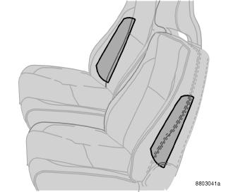 01 Sikkerhed Sideairbag (SIPS-bag) 01 Side-airbags SIPS-bag ADVARSEL Der må ikke anbringes genstande i området mellem sædets yderside og dørpanelet, da dette område kan påvirkes af sideairbaggen.