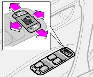 02 Instrumenter, kontakter og reguleringer Sidespejle 02 Sidespejle Kontakterne til indstilling af de to sidespejle er placeret længst fremme på førerdørens armlæn.