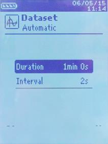 9.1.2 Automatisk datasæt KIMO VT210 MP210 HQ210 TM210 18 Et automatisk datasæt sammensættes af målepunkter over et tidsinterval. Funktionen Auto vælges, aktuel målingen vises i displayet.