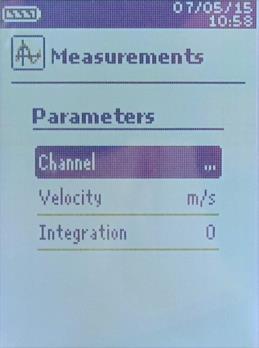 KIMO VT210 MP210 HQ210 TM210 23 10. Indstilling af måle parametre for alle moduler Instrumentet er tændt. Gå til menuen Målinger med piletasterne og tryk OK.