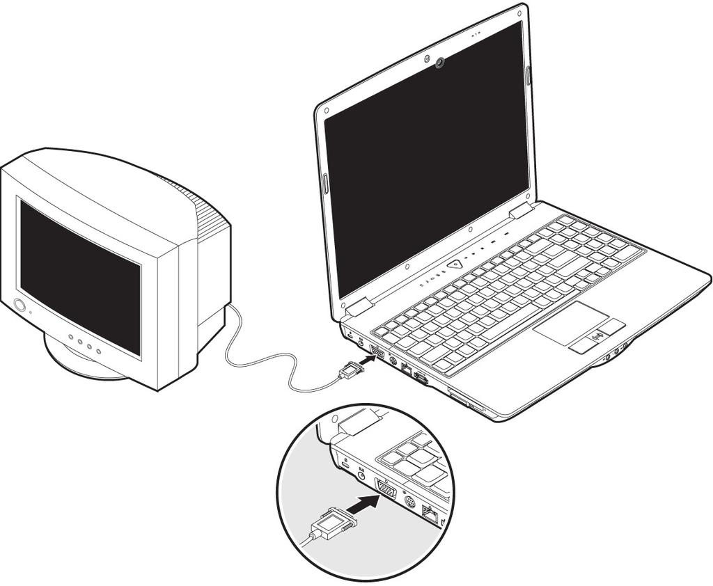 Tilslutning af en ekstern monitor Notebooken er forsynet med en VGA tilslutning-port (18) til en ekstern monitor. 1. Luk den bærbare PC ned på normal måde. 2.