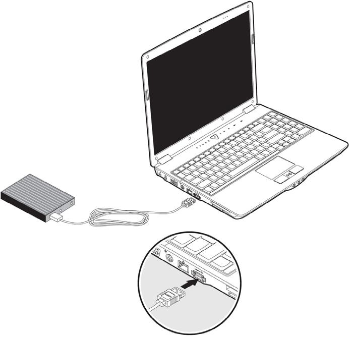 esata-/usb-tilslutning esata står for external Serial ATA og er en tilslutning for eksterne harddiske.