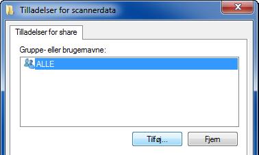 I Windows XP, vælg Del denne folder og klik på knappen Tilladelser.