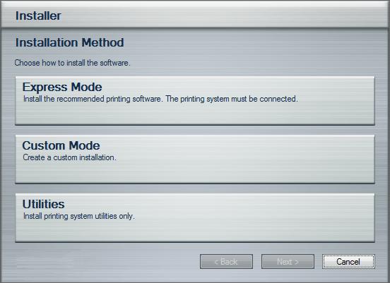 Klargøring inden brug > Installation af software 3 Installering ved brug af Express Mode.
