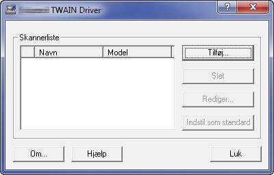 Klargøring inden brug > Installation af software Opsætning af TWAIN-driver Registrér denne maskine i TWAIN-driveren. Vis skærmbilledet.