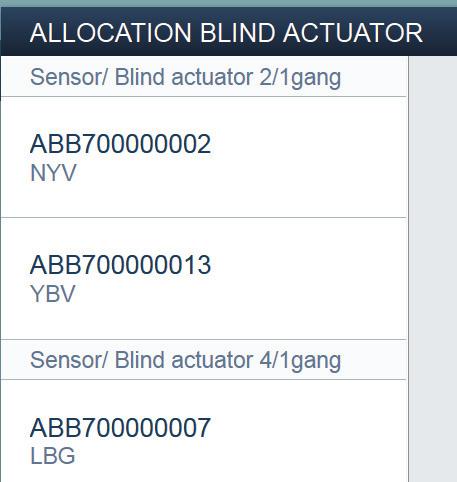 ABB-free@home Idrifttagning Identifikation med serienummer L Sensor / Blind actuator 2/1 gang NYV ABB700000002 Blind act. flushm. R A Fig.