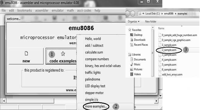 I - 119 Anca Apătean Aspecte de bază în programarea în limbaj de asamblare folosind SIMULATOR DE MICROPROCESOR 8086 6.4. Folosirea unui program de referinţă în EMU (EMU) 2_sample.