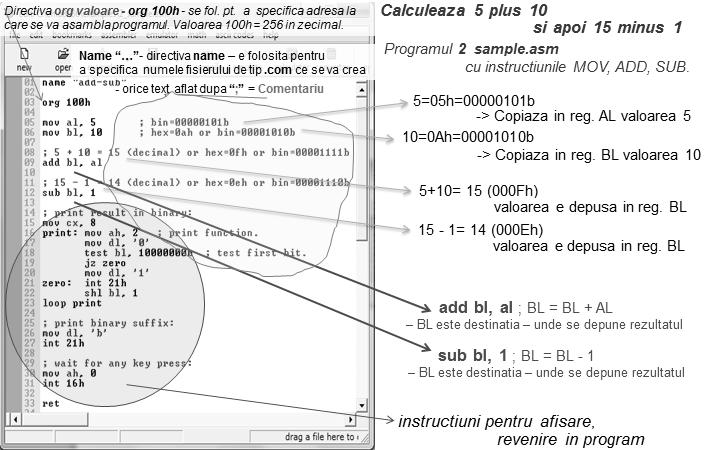 Partea I I - 120 Aritmetica aici add se folosește pentru a aduna doi operanzi, rezultatul adunării depunându-se în operandul destinańie (cel din stânga).