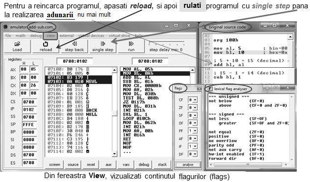 I - 121 Anca Apătean Aspecte de bază în programarea în limbaj de asamblare folosind SIMULATOR DE MICROPROCESOR 8086 InstrucŃiunea ce urmează a fi executată (în Figura 6.