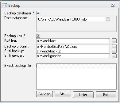 Menuen Hjælpeprogrammer 10-5 10.2 Backup I menuen vælges Hjælpeprogrammer Backup Funktionen pakker database og kort/lag sammen til zip-filer. Opret evt.