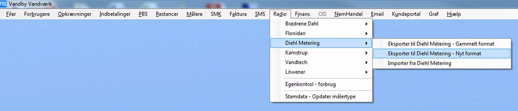 11.30 Radio menuen Procedure Eksporter til Diehl Metering Nyt format Vælg Radio Diehl Metering