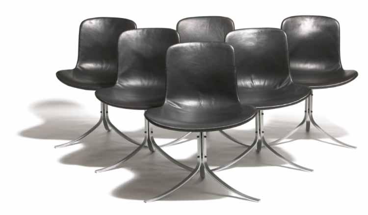 580 580 POUL KJÆRHOLM b. 1929, d. 1980 "PK-9". Set of six chairs. Frame of chromed steel.