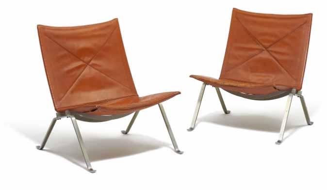 633 633 POUL KJÆRHOLM b. 1929, d. 1980 "PK-22". A pair of easy chairs with frame of chromed steel.