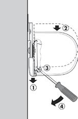 Tryk med tommelfingeren på beslagets vippearm, til det er åben. En skruetrækker kan også bruges.