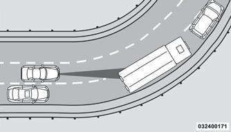 Drejning og sving Når der køres i en kurve med ACC (ACC) tilkoblet, kan systemet reducere køretøjets hastighed og acceleration af stabilitetshensyn, uden at der er registreret målkøretøjer.
